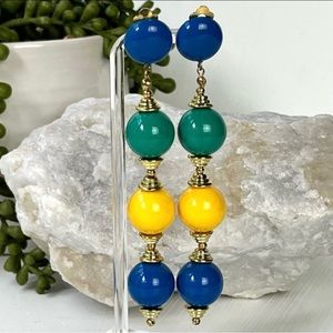 Bright Button and Ball Long Dangle Clip On Earrings